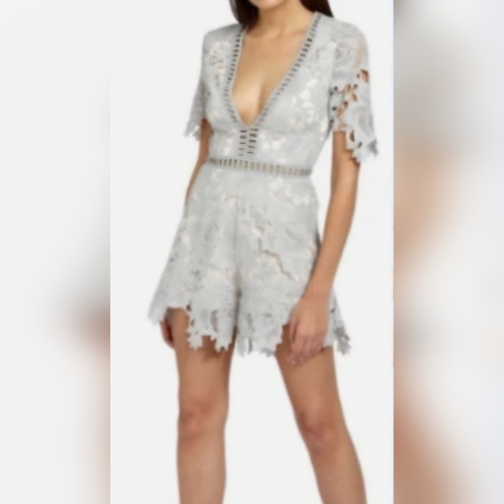 Astr Light Gray Lace Jumpsuit